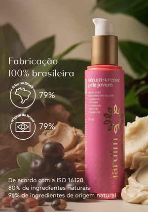 Sérum-Creme Pele Jovem da Jardim Brasil, embalagem de dermocosmético com frasco e rótulo visíveis.